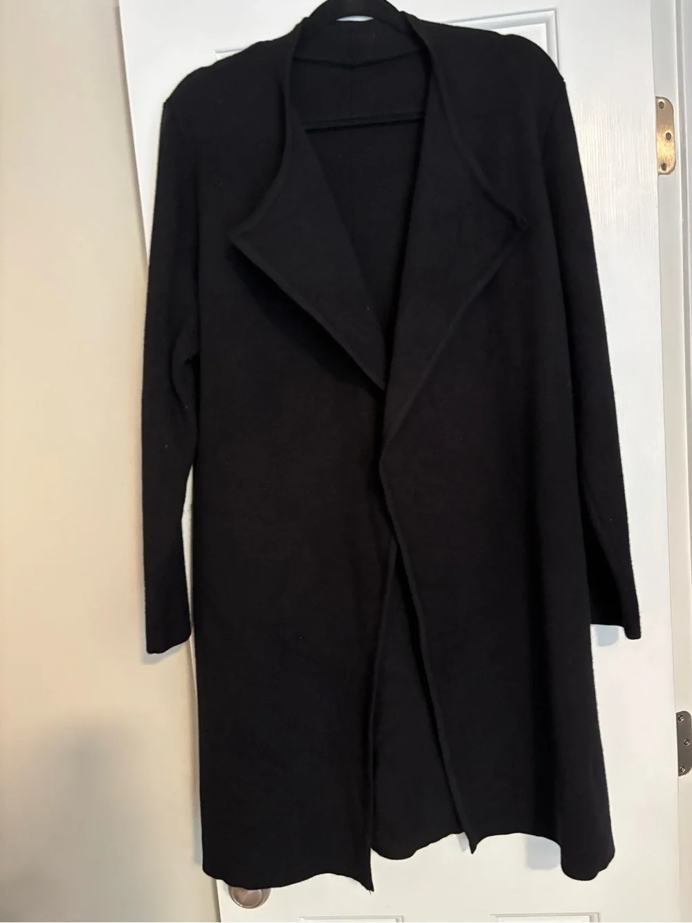 Long Black Open Front Cardigan Coat